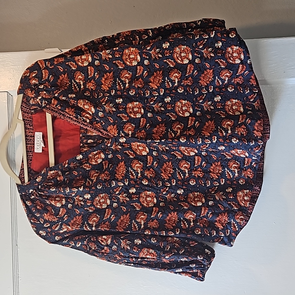 Velvet by Graham & Spencer, boho, botanical print, shirt, size XS